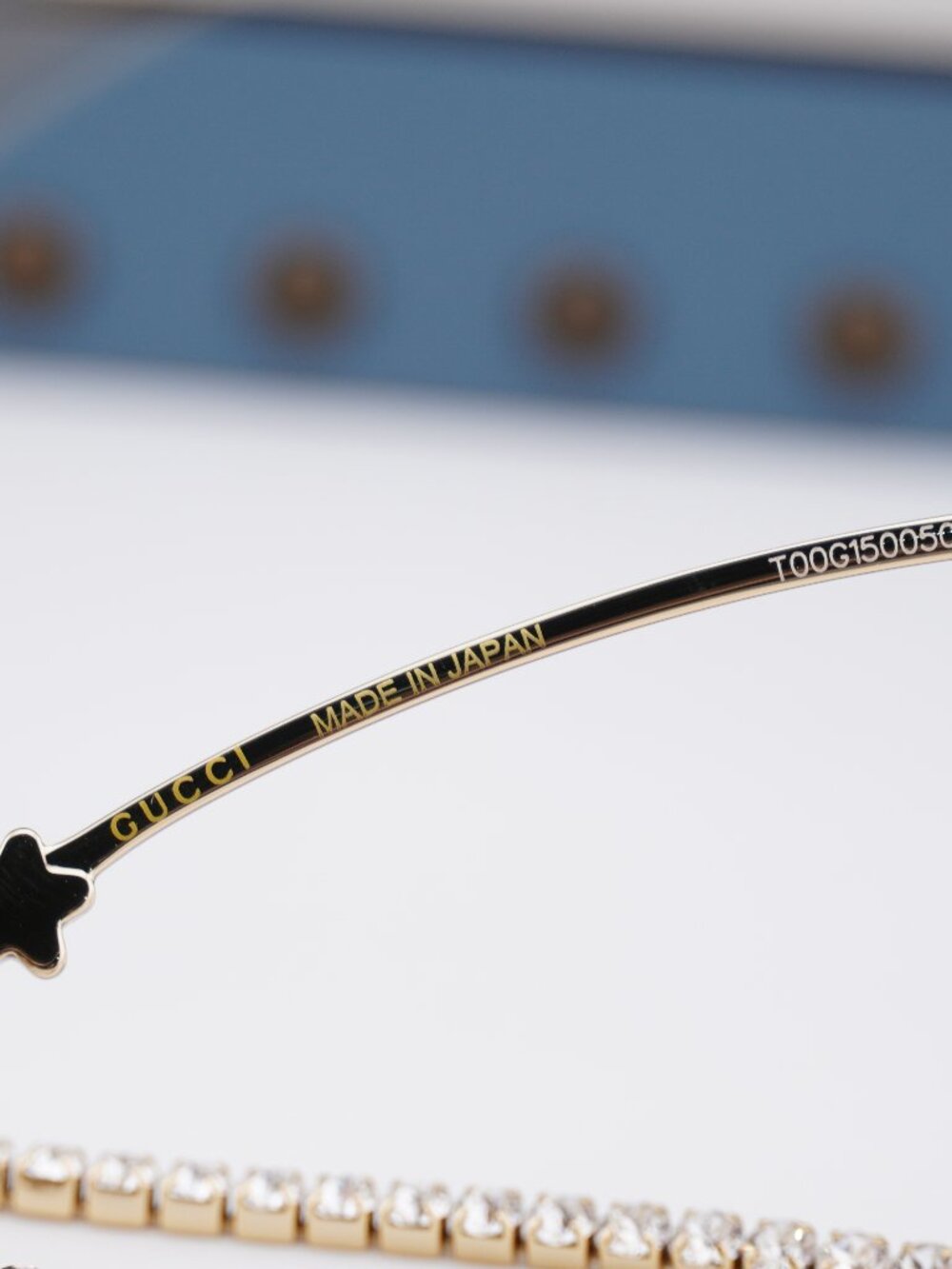 Gucci GG1569S 001 Cat Eye Sunglasses - Gold with White Stone / Brown - Picture 4 of 12